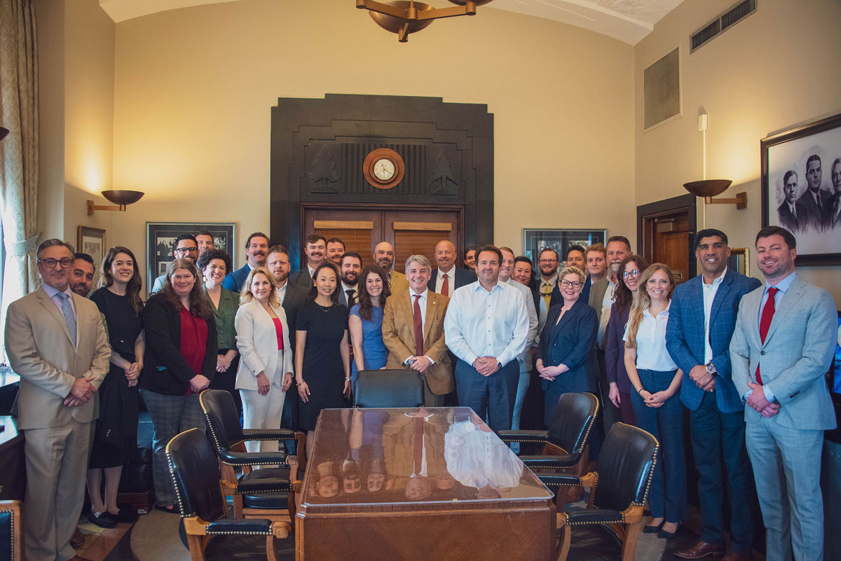 group at table louisiana lobby day